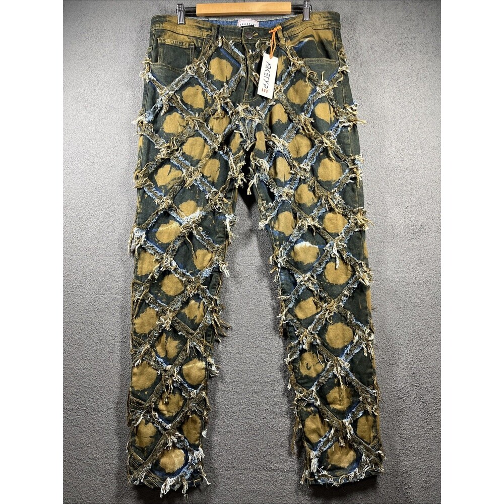Frayed Distressed Slim Fit Stretch Men Jeans 38x32 Antique Arketype